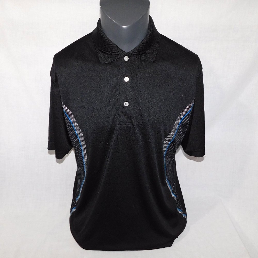 PGA Tour Pro Series Black White Blue Short Sleeve Golf Polo Shirt Mens L